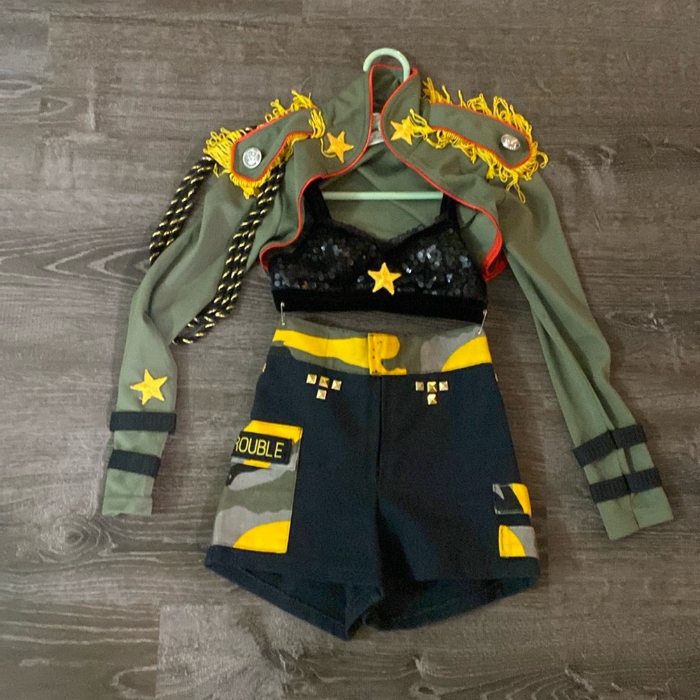 Custom Made Dance Costume 3 piece. Top, shorts & jacket size child small